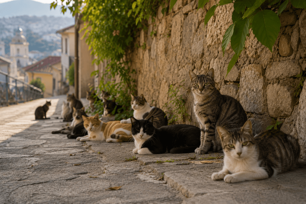 Community cat resting outdoors, representing the ongoing support, coordination, and care required for effective feline colony management.